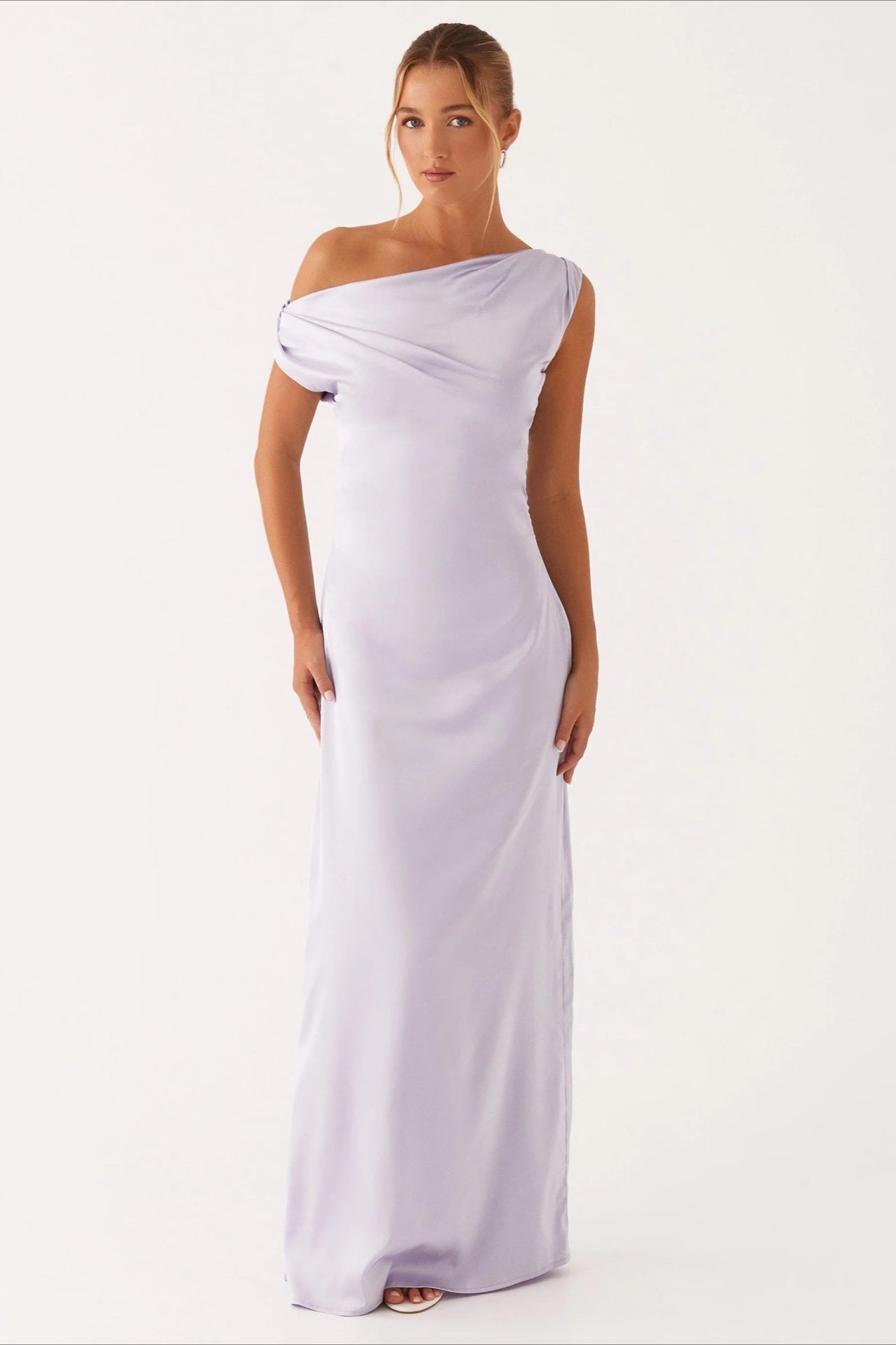 Women's Solid Asymmetric Neckline Formal Maxi Dress – Evening Gown
