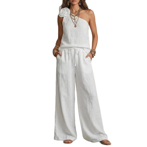 Two-Tone Linen Set: Sleeveless Top & Trousers