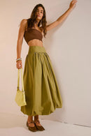 Pocket Smocked Elastic Waist Lantern Skirt