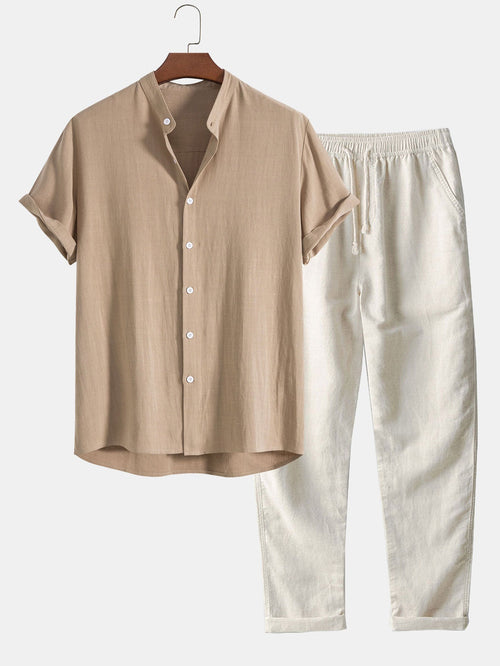 Men's Lightweight Summer Two-Piece Set – Breathable Shirt & Casual Trousers
