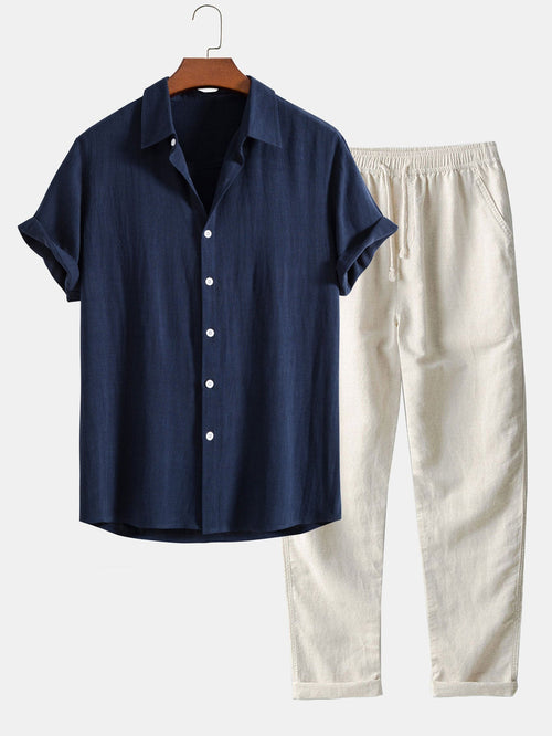 Men's Lightweight Summer Two-Piece Set – Breathable Shirt & Casual Trousers