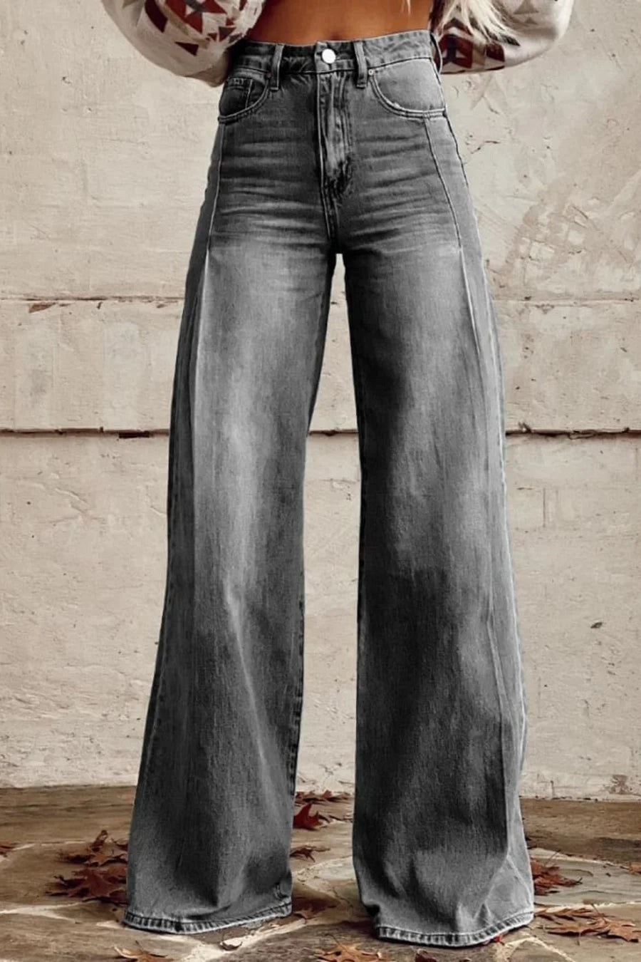 Women's Wide-Leg Printed Jeans – Flared Statement Denim Trousers
