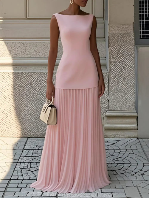 Women's Sleeveless Maxi Dress with Flowing Pleats – Elegant Bridesmaid Gown