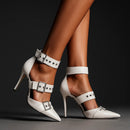 Women's Gothic-Style Studded Buckle High Heels – Bold Edgy Stiletto Shoes