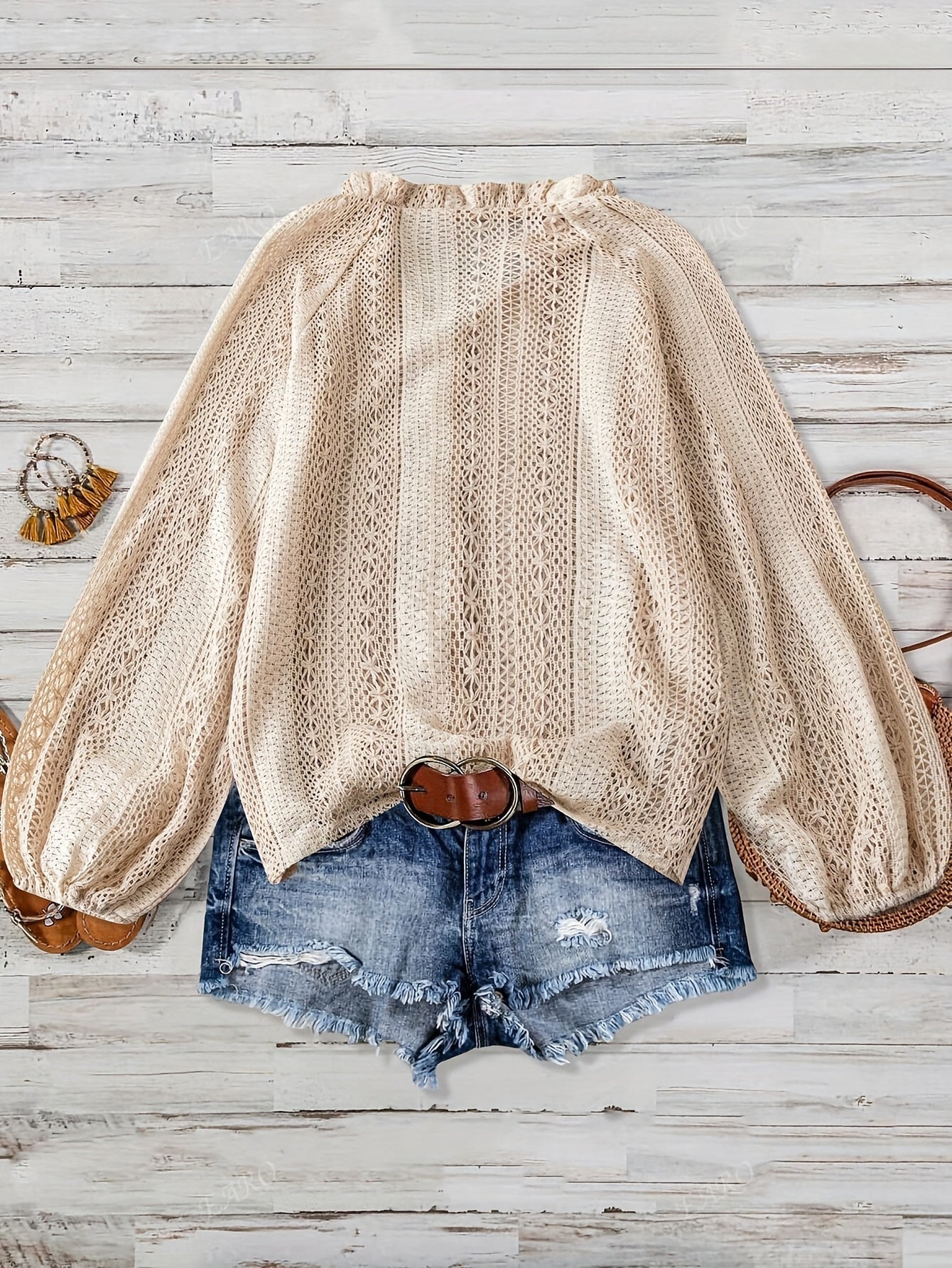 V Neck Buttoned Knitted Blouse For Women – Long Puff Sleeve Knit Top