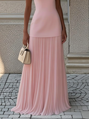 Women's Sleeveless Maxi Dress with Flowing Pleats – Elegant Bridesmaid Gown