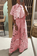 Women's Lace Blouse And Wide Leg Pants Set – Elegant Casual Outfit