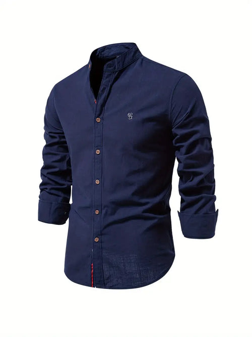 Men’s Band Collar Button Down Shirt - Stylish Long Sleeve