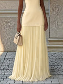 Women's Sleeveless Maxi Dress with Flowing Pleats – Elegant Bridesmaid Gown
