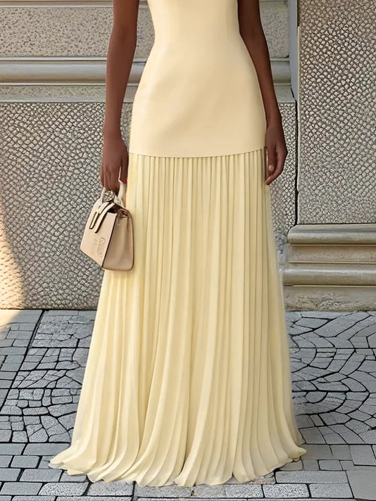 Women's Sleeveless Maxi Dress with Flowing Pleats – Elegant Bridesmaid Gown