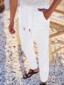 Men's Wide-Leg Linen Trousers – Drawstring Casual Summer Pants