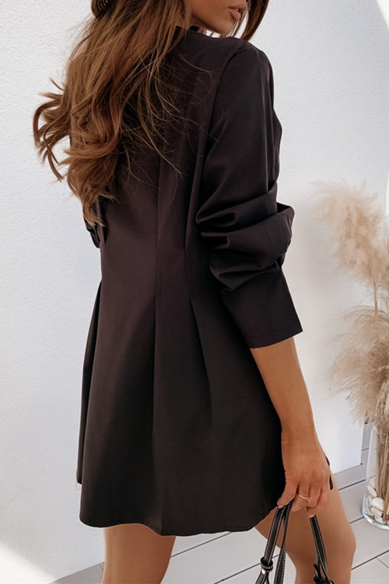 Women's V-Neck Buttoned Mini Shirt Dress – Long-Sleeve Dress