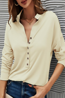 Women's Casual Button-Up T-Shirt – Turn-Down Collar Everyday Top