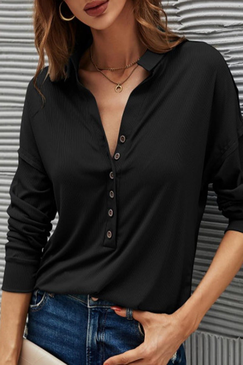 Women's Casual Button-Up T-Shirt – Turn-Down Collar Everyday Top