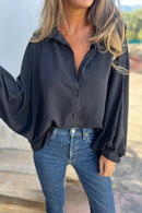 Women's Relaxed Button-Up Blouse – Puff Long Sleeve Collared Shirt