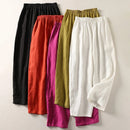 Women's Red Loose-Fit Linen Trousers with Elastic Waistband – Comfortable Summer Pants