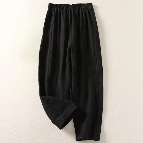 Women's Red Loose-Fit Linen Trousers with Elastic Waistband – Comfortable Summer Pants