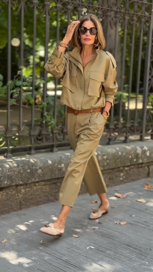 Women's Khaki Safari Two Piece Set – Casual Utility Outfit