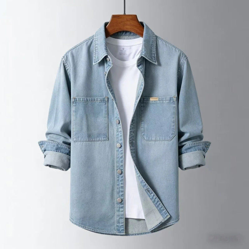 Men's Vintage-Style Loose-Fit Denim Overshirt – Classic Casual Layering