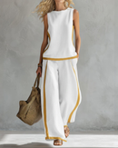 Women’s Loose Fit Linen Two Piece Set - Sleeveless Casual Outfit