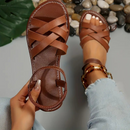 Women's Cross-Strap Flat Leather Sandals – Elegant Summer Comfort Slides