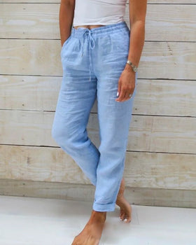 Women's High-Waist Linen Summer Pants – Lightweight Casual Wide-Leg Trousers