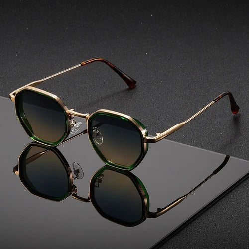 Vintage Style Polygonal Metal Sunglasses With Brown Lenses – Retro