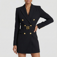 Women’s Double-Breasted Blazer Dress with Satin Lapel – Elegant Evening & Workwear