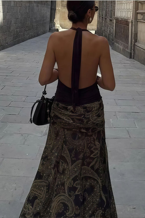 Vintage Paisley Print Slim Fit Maxi Skirt