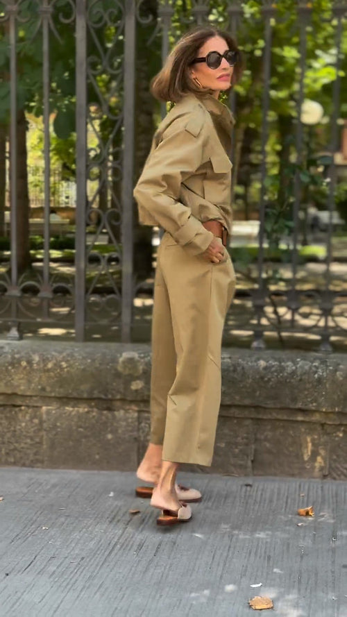 Women's Khaki Safari Two Piece Set – Casual Utility Outfit