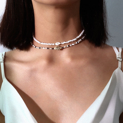 Women's Elegant Mixed Bead And Seashell Multilayer Necklace – Boho Chic Statement Jewelry