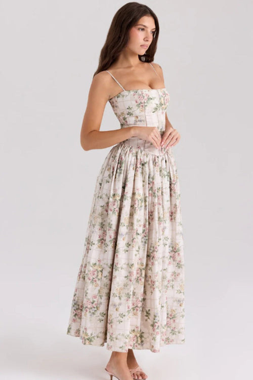Women's Elegant Tiered A-Line Sleeveless Floral Dress – Summer Dress