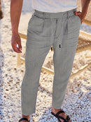 Men's Wide-Leg Linen Trousers – Drawstring Casual Summer Pants