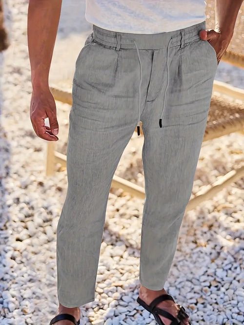 Men's Wide-Leg Linen Trousers – Drawstring Casual Summer Pants