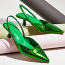 2024 Summer New Fashion Back Strap Stone Pattern Purple Pointed Toe Slingback Shoes Brand Wedding High Mules Low Heel Pumps