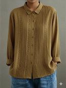 Women's White Pintuck Lace-Trim Longsleeve Shirt – Elegant Feminine Top