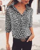 Women's Leopard Print Button-Up Blouse – Long Sleeve Stylish Top