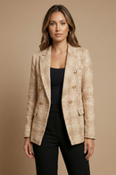 Women’s Tweed Check Double-Breasted Blazer – Vintage Fit, Gold Buttons