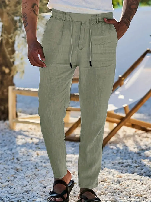 Men's Wide-Leg Linen Trousers – Drawstring Casual Summer Pants