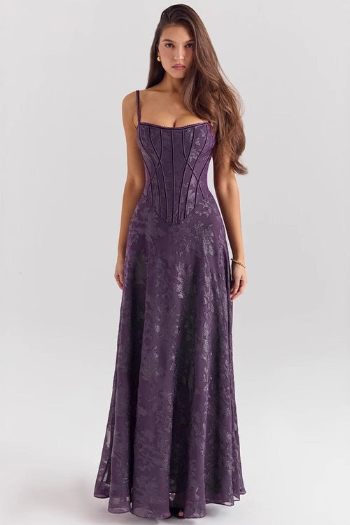 Women's Spaghetti Strap Chiffon Floral Formal Dress – Elegant Maxi Dress