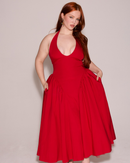 Women's V-Neck Corset Style Midi Dress – Sleeveless Elegant Fitted Tulle Dress