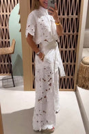 Women's Lace Blouse And Wide Leg Pants Set – Elegant Casual Outfit