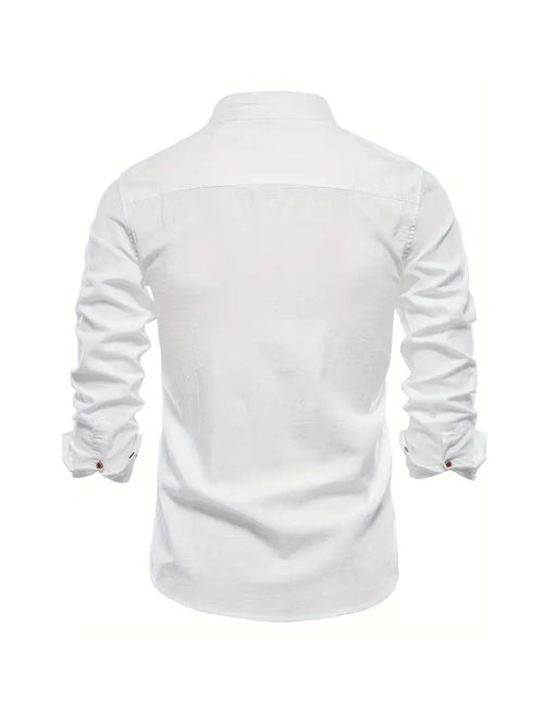 Men’s Band Collar Button Down Shirt - Stylish Long Sleeve