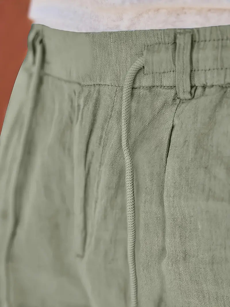 Men's Wide-Leg Linen Trousers – Drawstring Casual Summer Pants