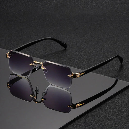 Vintage Rimless Rectangle Sunglasses – Minimalist Retro Frameless Shades