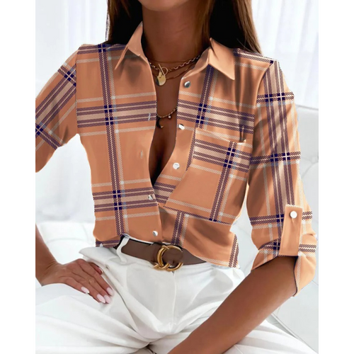 Women's Colorful Patterned Button-Up Blouse – Long Sleeve Business Shirt