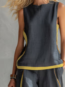 Women’s Linen Two Piece Set - Sleeveless Casual Summer Outfit
