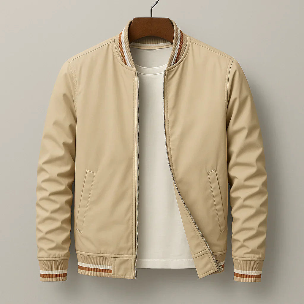 Men’s Lightweight Bomber Jacket With Ribbed Collar – Casual Zip Jacket