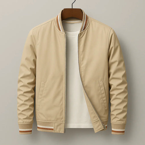 Men’s Lightweight Bomber Jacket With Ribbed Collar – Casual Zip Jacket