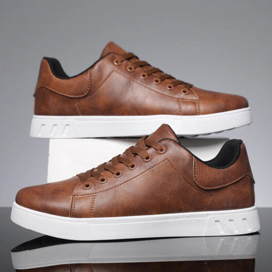 Men's Lace-Up Faux Leather Sneakers – Casual Comfortable Shoes